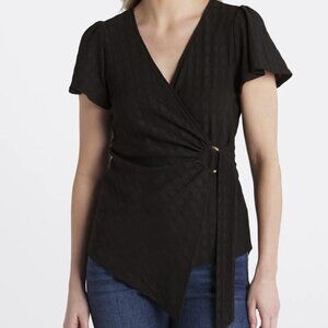 NWT Stitch Fix Beacon (brand) Jai Short Sleeve Ring Detail Knit Faux Wrap Top